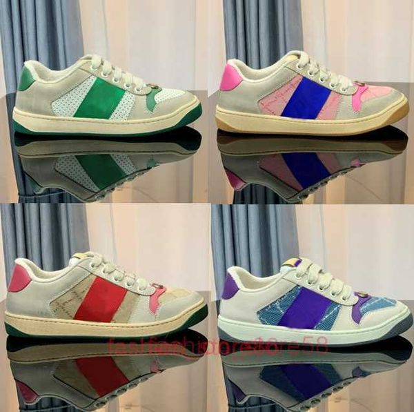 

designer stripe shoes fashion dirty leather lace-up tennis shoe fabric low canvas sports casual men women screener sneaker with size 35-44
