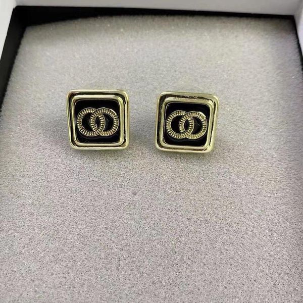 

trendy black enamel classic letter stud earrings women glamour minimalist designer earrings jewelry with gift box for party anniversary, Golden;silver
