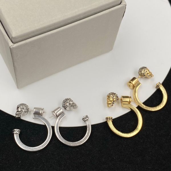 

brand fashion hoop earring dangle jewelry for women anniversary gifts punk skull earrings gold skeleton vintage me7 --04 design designer jew, Silver