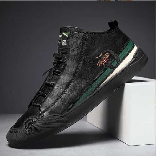

spring autumn pu leather lace up men shoes casual daily trendy sneakers mens black comfortable footwear d2a4