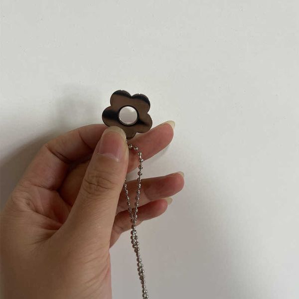 

pendant necklaces japan korea ins chic harajuku kawaii choker stainless steel flower beads necklace women gothic colar streetwear jewelry 02, Silver