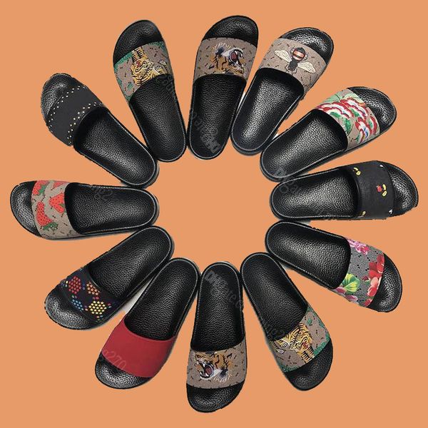 

with box luxury designer sandals flip flops men women sandals shoes slide summer fashion wide flat slippery sandals slipper flip flop flower, Black