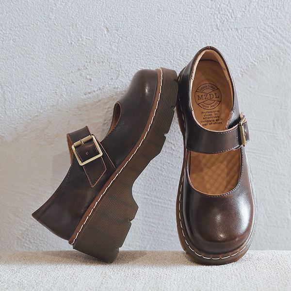 

dress shoes arrival japanese style vintage buckle mary janes shoes women's shallow mouth casual student leather shoes thick bottom 2302, Black