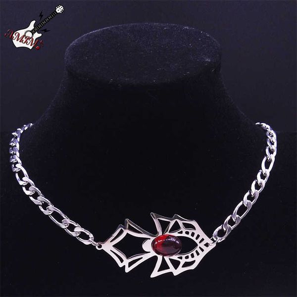 

pendant fashion spider choker necklace for women red glass stainless steel necklaces lady party jewelry gift trendy collares n4140s06 0206, Silver