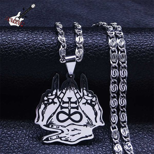 

pendant lucifer patch leviathan cross stainless steel chain necklace satanic symbol necklaces jewelry acier inoxydable bijoux n3698s06 0206, Silver