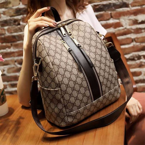 

2023 bags clearance outlets texture double shoulder bag new trendy korean versatile travel backpack soft leather printed schoolbag women