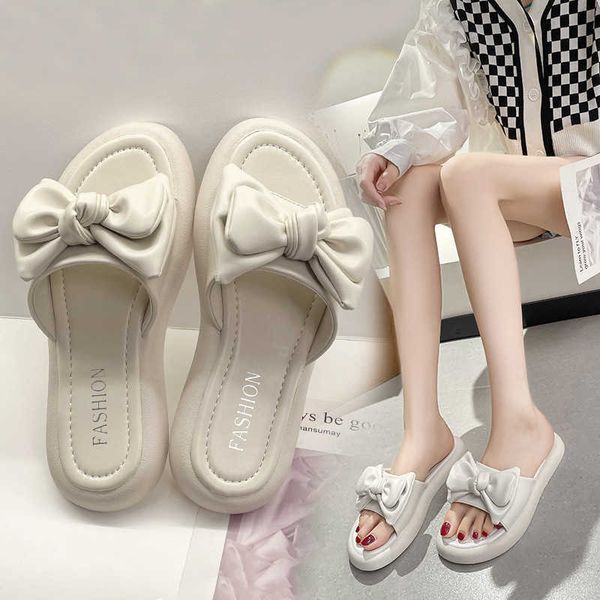 

slippers 2022 summer coat fashion bow ladies slippers elegant sandals couple ladies thick sole soft beach home sandals and slippers g230206, Black
