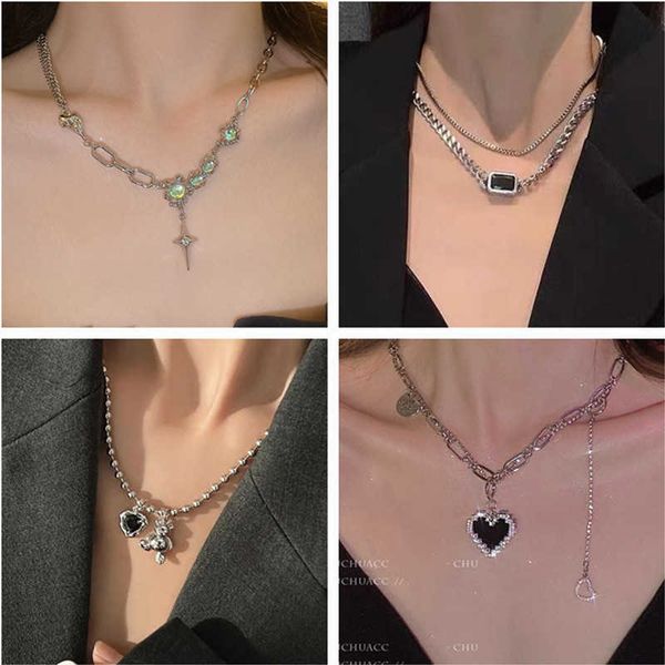 

necklaces kpop stainless steel chain vintage punk bear black heart pendant necklace for women hip hop trendy jewelry girl cool gifts party 0, Silver