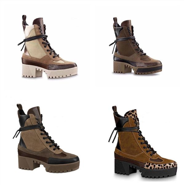 

classic letter boots designer winter coarse heel women shoes 100% leather flamingos love arrow medal desert boot lace up lady thick high hee