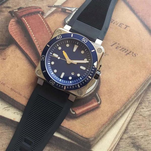 

new automatic mechaincal 2813 movement squar blue dial 46mm watch watches black rubber strap mens wristwatches265f, Slivery;brown