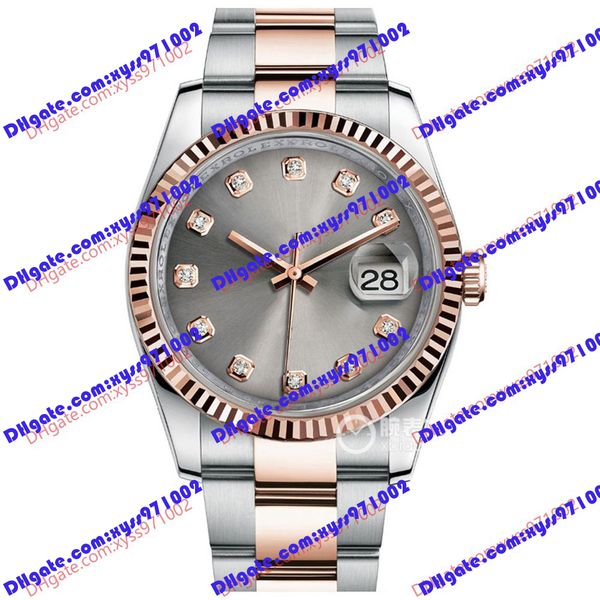 

high-quality watch 2813 automatic men's watch 116231 36mm gray diamonds dial 18k rose gold stainless steel women's wristwatch sapp, Slivery;brown