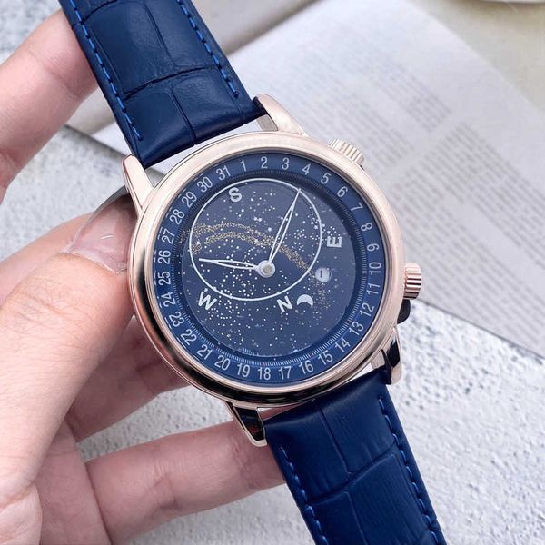

luxury design star version business gentleman belt business strap men's business chronograph watch 0208, Slivery;brown