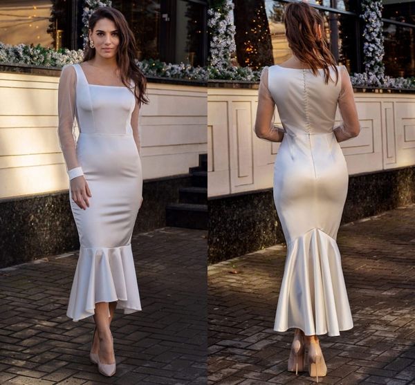

modest ankle length cocktail dresses mermaid jewel neck sheer long sleeve mother of bride groom dresses formal occasion evening prom gowns b, Black