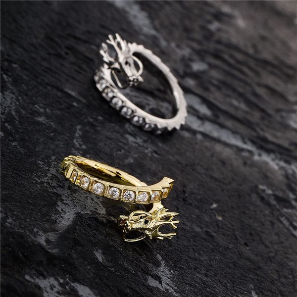 

hip hop with side stones three dimensional dragon ring open size gold silver plated mens bling jewelry
