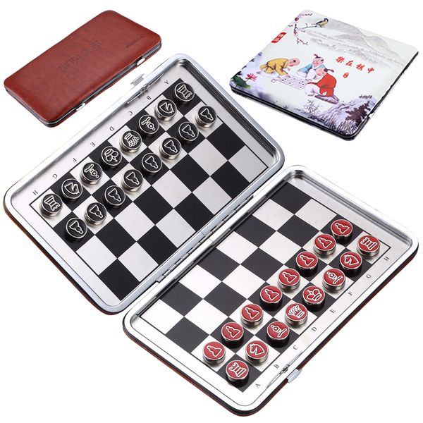 

outdoor games activities 1set travel magnetic pocket international chess leather foldable chessboard alloy chessman board game family toy po