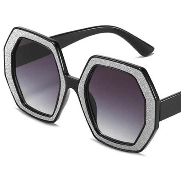 

women sunglasses individualized diamond sun glasses hexagon anti-uv spectacles simplity eyeglasses oversize frame ornamental, White;black