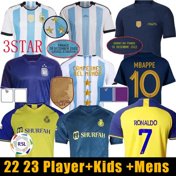 

2022 argentina soccer jerseys 3 stars french mbappe al nassr fc ronaldos 7 football shirt cr7 special player alvarez maillot de foot maillot, White;black