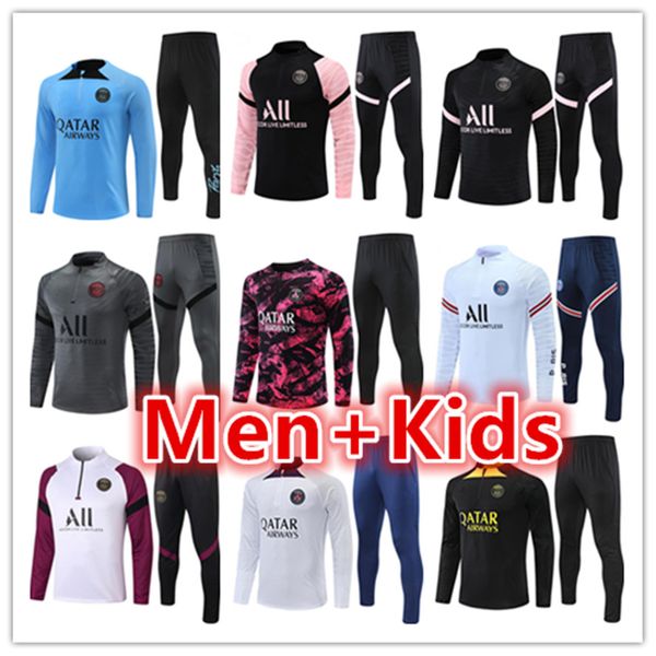 

21 22 psgs mens kids soccer tracksuit jersey kit 2022 2023 paris mbappe men football jerseys training suit tracksuits jacket set chandal fut, Black