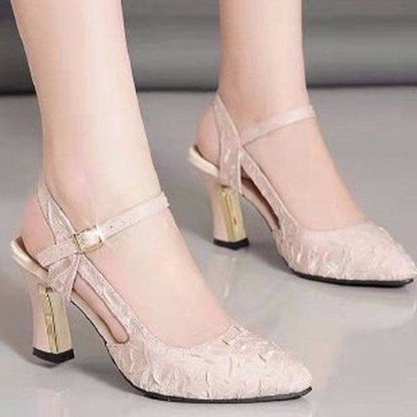 

sandals thick heels and high heels solid color sandals summer one word buckle comfortable baotou single shoes women 230206, Black