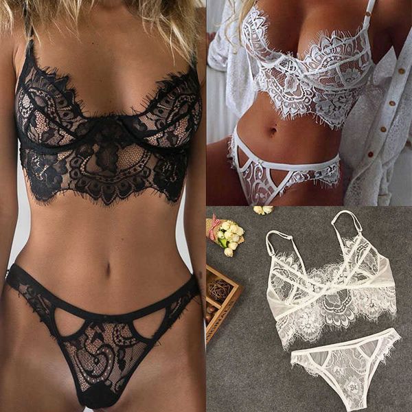 

set lingerie women' underwear eyelash lace brassiere bralette bra and panty panties y2302, Red;black