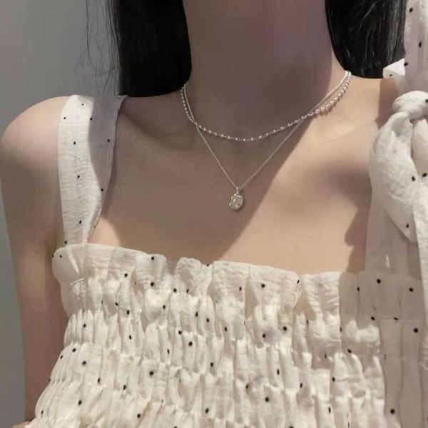 

pendant necklaces vintage handmade pearl sweater necklace charm women girl ins fashion creative double layer clavicle chain bride jewelry 02, Silver