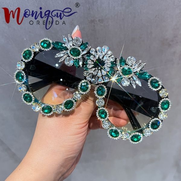 

sunglasses oversized vintage sunglasses women luxury gem green diamond sun glasses personal female uv400 green shades eyewear 230206, White;black