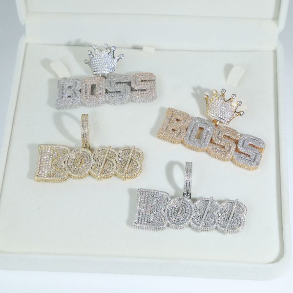 

fashion hip hop cz boss letter pendant fashion ins jewelry full paved 5a cubic zircon iced out men boy cool necklace, Silver