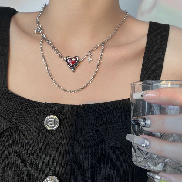 

pendant necklaces kpop love crystal necklace women's luxury stainless steel ins small hip hop sweet cool style personality clavicle cha, Silver