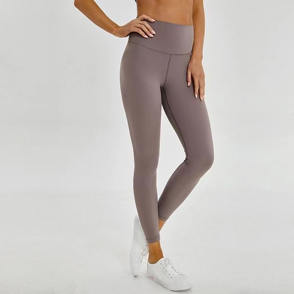 

lycra fabric solid color women yoga pants high waist sports gym wear leggings elastic fitness lady outdoor trousers lu leggings