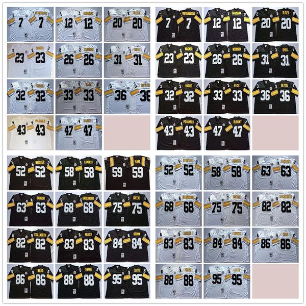 

vintage football jerseys 32 franco harris 43 troy polamalu 47 mel blount 12 terry bradshaw 20 rocky bleier 23 mike wagner 26 rod woodson 31, Black;red