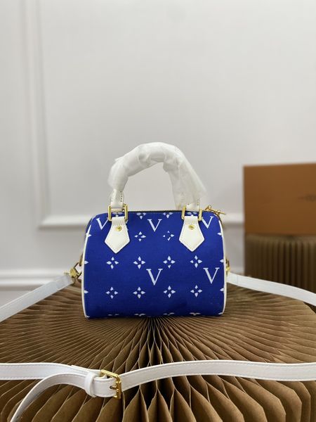 

cc m20751 speedy bandouliere fabric shoulder bag women duffle bag with padlock navy blue denim jacquard crossbody designer boston bags