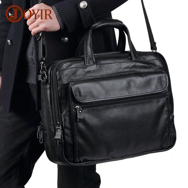 

briefcases joyir men briefcases genuine leather handbag 15.6"lapmessenger shoulder bag for documents men's bag business 230204