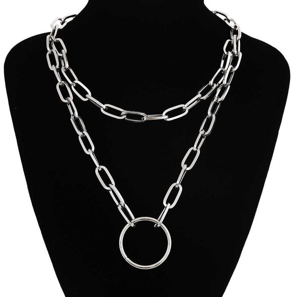 

pendant trendy link chain necklaces for women men chunky thick choker jewelry on the neck fashion female egirl eboy grung accessories 0206, Silver