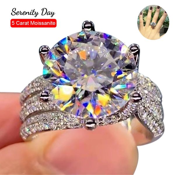 

wedding rings serenity day six claw d color 5 carat big wedding ring s925 silver plated pt950 band temperament jewelry wholesale 230206, Slivery;golden