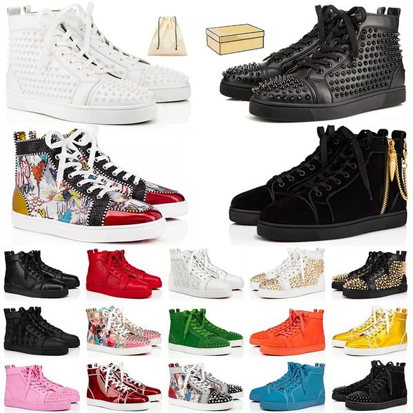 

with box designer dress shoes luxury red bottoms for men women flat genuine leather bottom loafers trainers fashion high platform sneakers s, Black