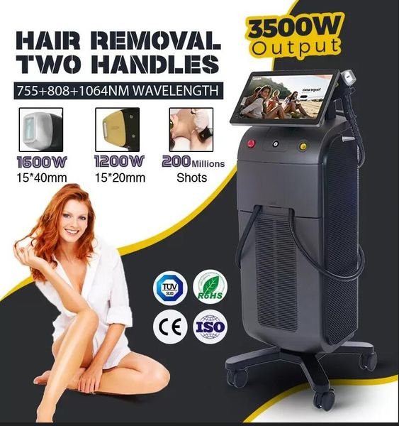 

original diode laser hair removal lasermachine 3 wavelength 808nm 755nm 1064nm with 3500 watts skin rejuvenation with ice cooling system dir, Black