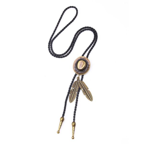 

necklace cowboy hat jazz hat alloy feather men and women couple cowhide rope long necklace sweater chain, Silver