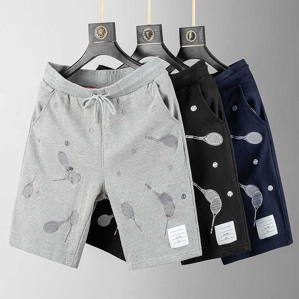 

tb casual shorts embroidery four-bar striped tide men's summer trend drawstring cotton brand sports couple mid pants, White;black