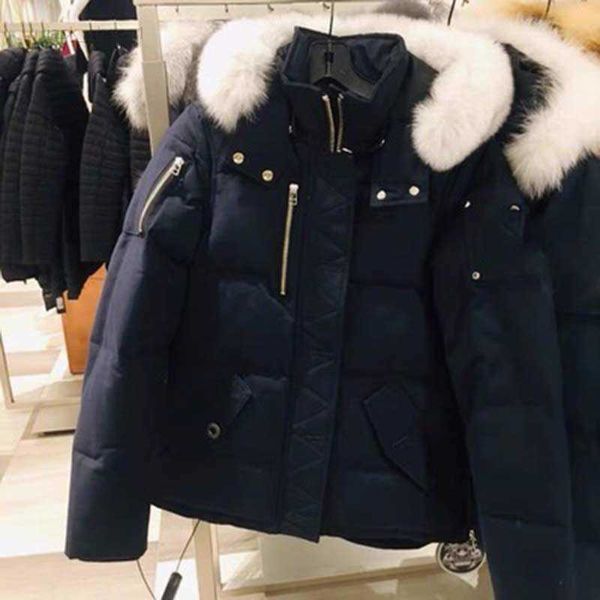 

moose men down parkas fur collar moose jacket mens man winter coat hooded knucklese thickened elastic leisure white duck large winter jacket, Black