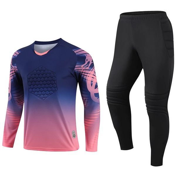 

running sets football jerseys long sleeves goal keeper uniforms sport training breathable rugby soccer goalkeeper jersey suits 230206, Black;blue