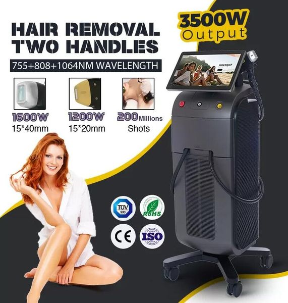 

ice cooling system diode laser hair removal lasermachine 3 wavelength 808nm 755nm 1064nm with 3500 watts skin rejuvenation 3 times remove ha, Black
