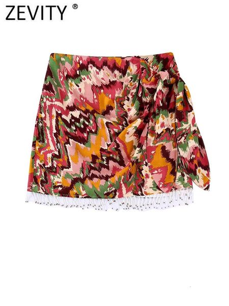 

skirts zevity women vintage multicolor floral print bow tied tassel sarong skirt faldas mujer lady chic slim kimono vestidos qun1918 230204, Black