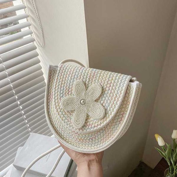 

shoulder bags flower woven bag women's new trendy ins fashion versatile beach shoulder net red messenger saddle