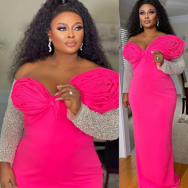 

2023 arabic aso ebi fuchsia sheath prom dresses pearls satin evening formal party second reception birthday engagement bridesmaid gowns dres, Black