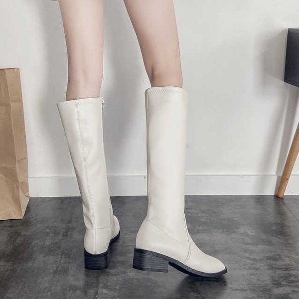 

square head boots shoes autumn and winter new high tube knight boots women solid color elastic, Black