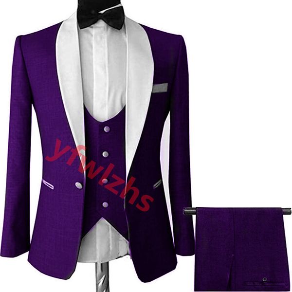 

custom-made groom tuxedos purple blossom men suits shawl lapel groomsmen wedding/prom/dinner man blazer jacket pants tie vest m256, Black;gray