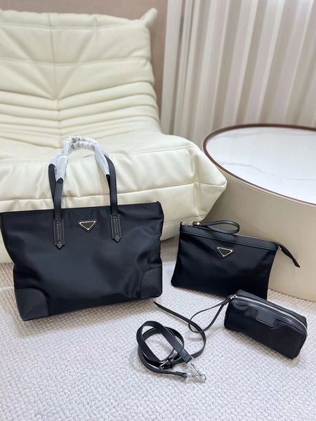 

designer 3 pieces set nylon totes women fashion shopping tote bags black clutch purses pencil case