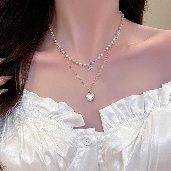 

necklaces 2022 new fashion kpop heart pearl choker necklace for women clavicle chain elegant charm wedding pendant jewelry gift 0206, Silver