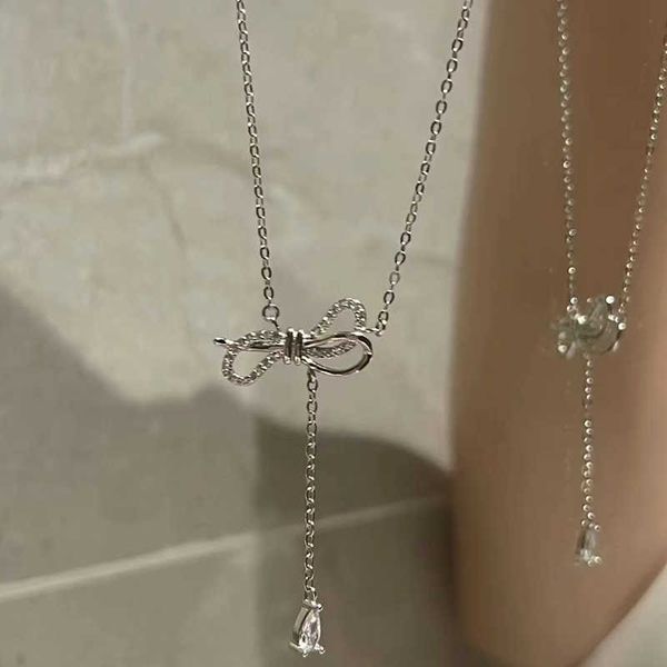 

shiny bowknot pendant necklaces for women kpop fresh clavicle chain short ckoker necklace wedding party jewelry 2022 collares 0206, Silver