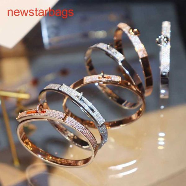 

herme designer bracelets online store h letter half diamond bracelet temperament titanium steel plated 18k rose golden pig nose lovers, Golden;silver